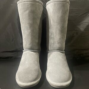 Gray Suede Bearpaw Fuzzy Tall Boots